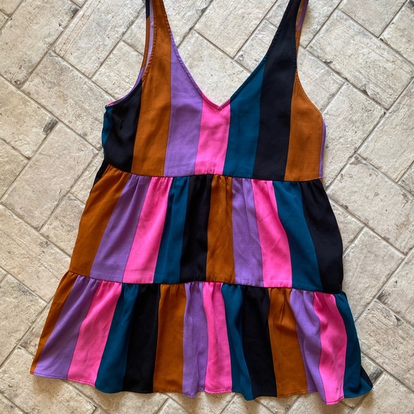 Show Me Your MuMu Dresses & Skirts - Striped V-Neck Ruffle Hem Tank Top in Multicolor